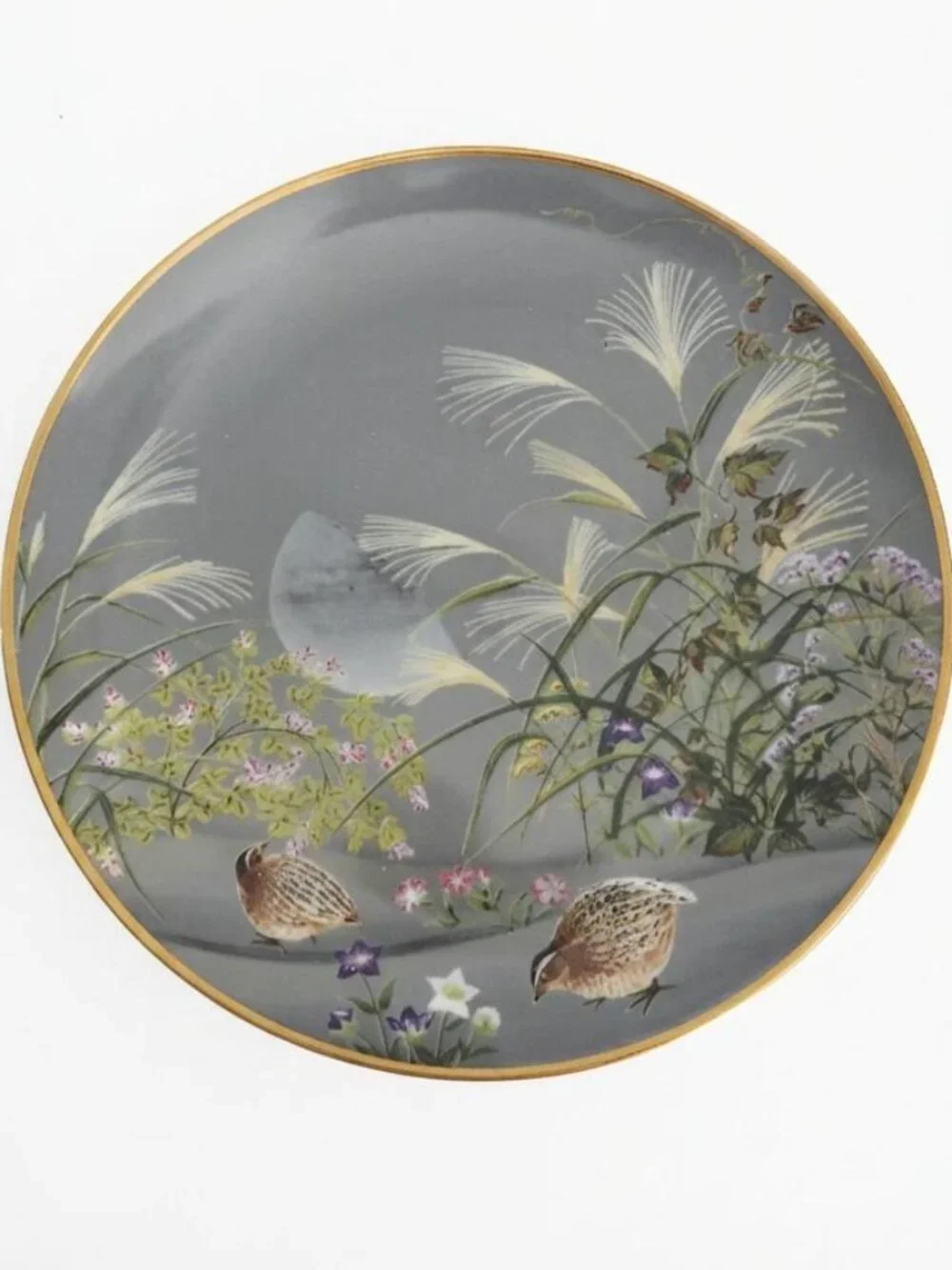 Vintage Painted Ceramic Dinner Plate Naoka Nobata 1979 Quails September